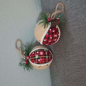 Set of 2 Pier 1 Woodland Christmas Ornaments
